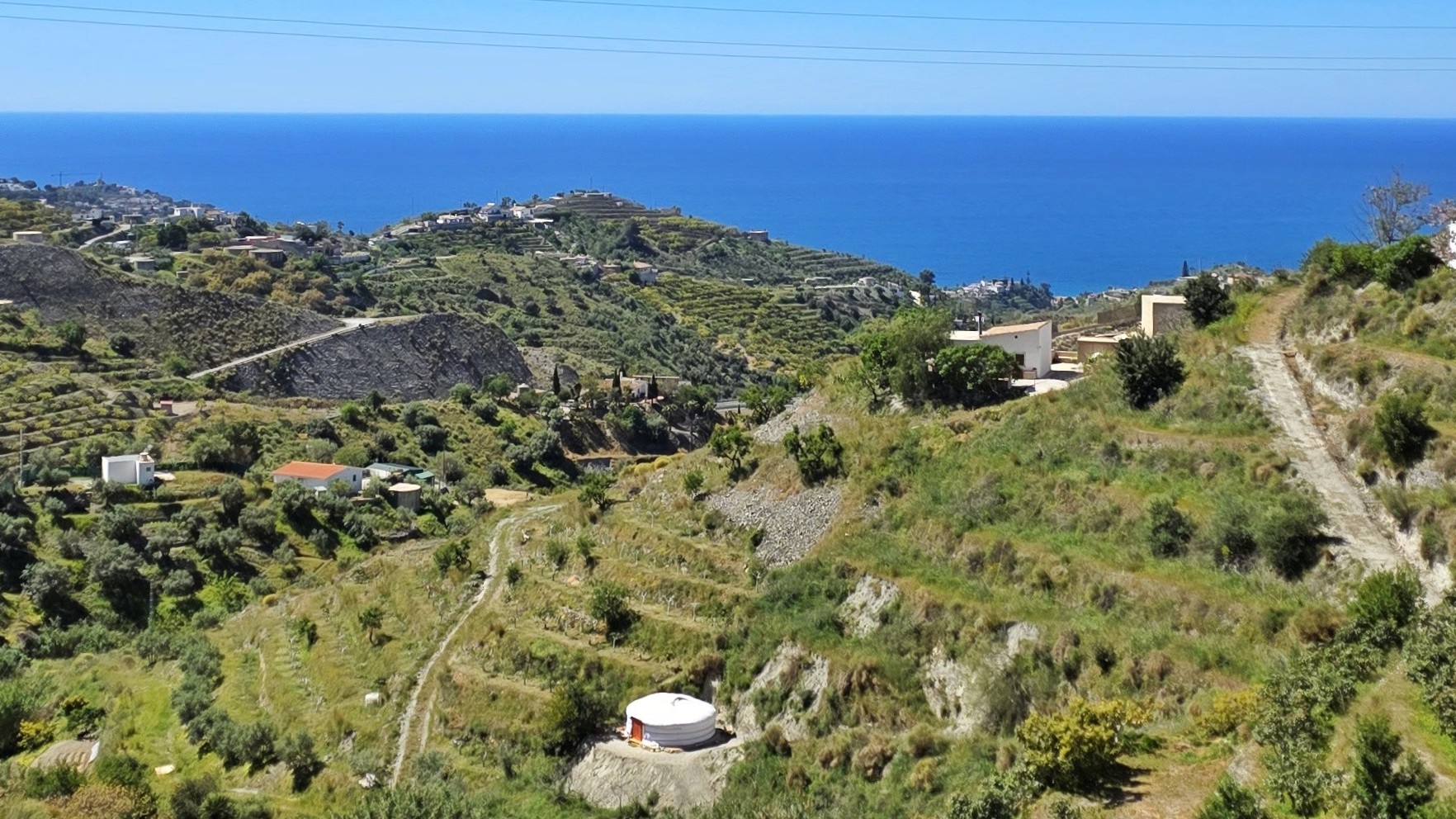 Aerial view of TrustGaia's land on Costa Tropical, above the Mediterranean