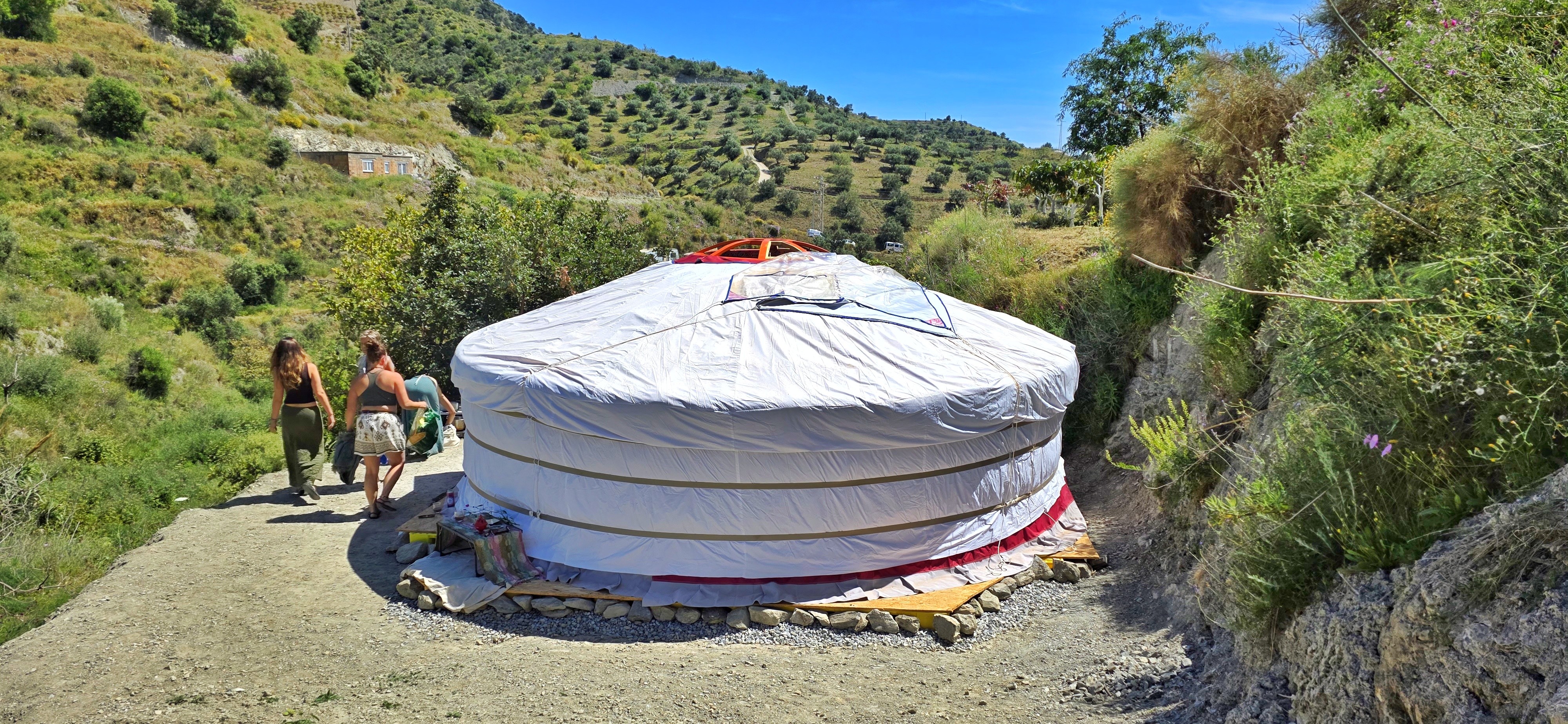 The TrustGaia Mongolian yurt on a hillside above the Mediterranean, Costa Tropical