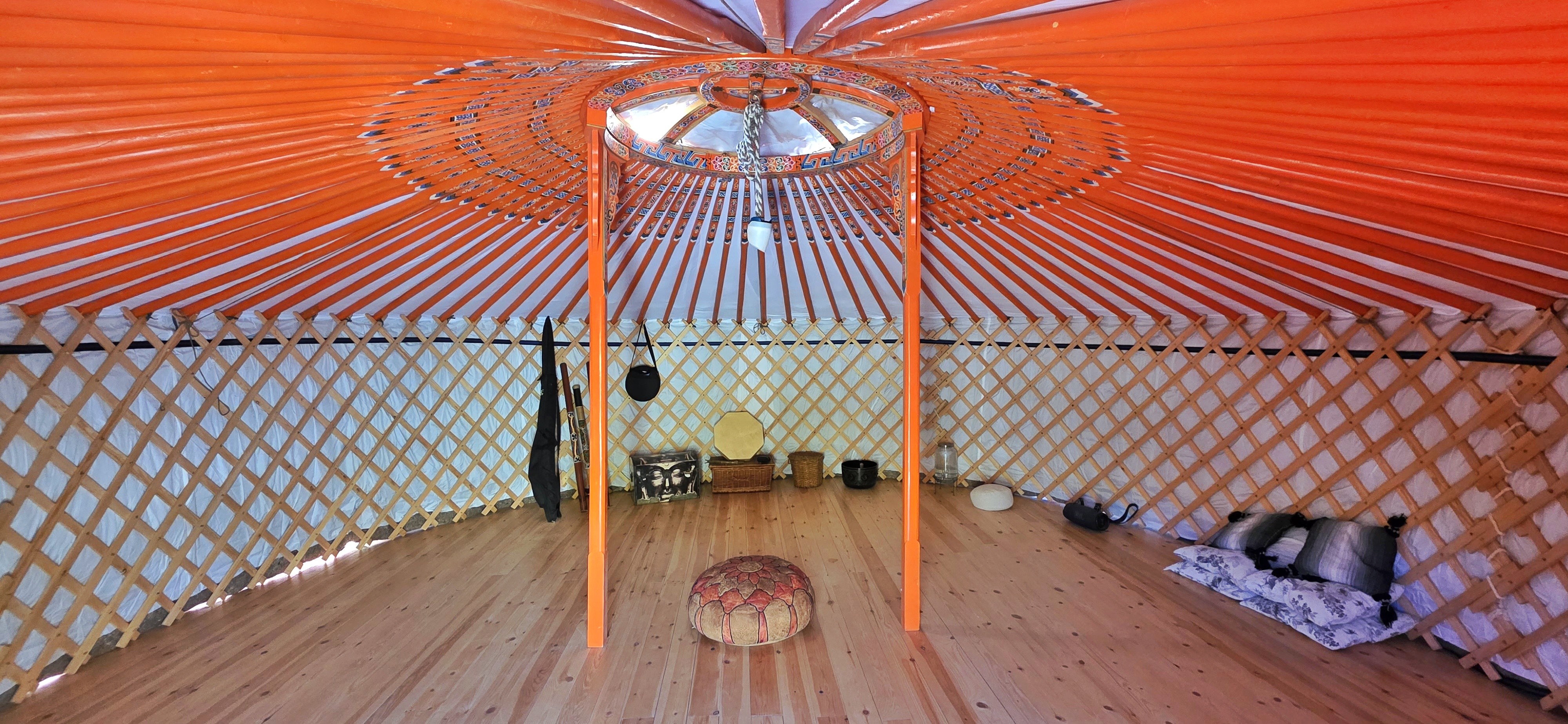 Inside the yurt during a TrustGaia ceremony
