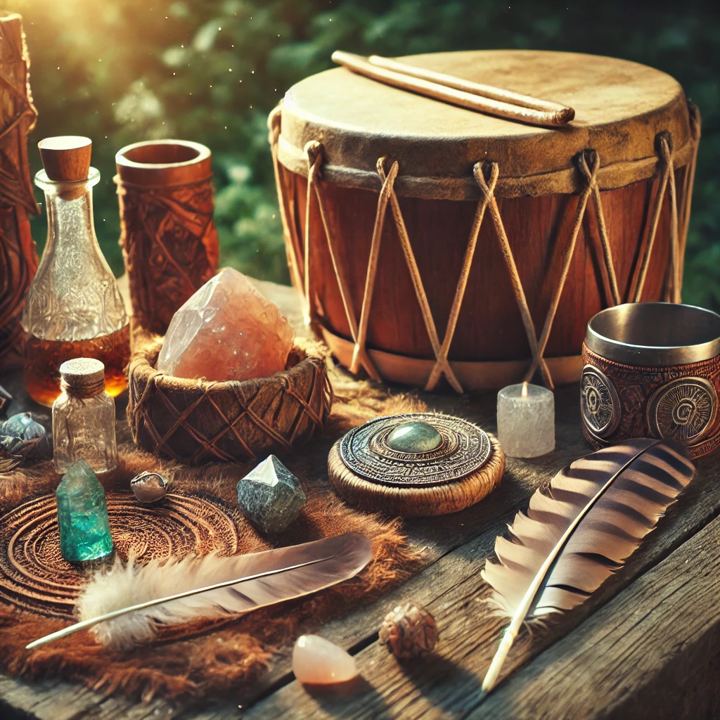 Shamanic drums and ceremonial accessories from TrustGaia for sacred rituals